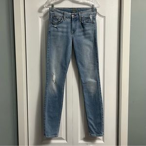 7 FOR ALL MANKIND The Skinny Distressed mid rise denim jeans light wash